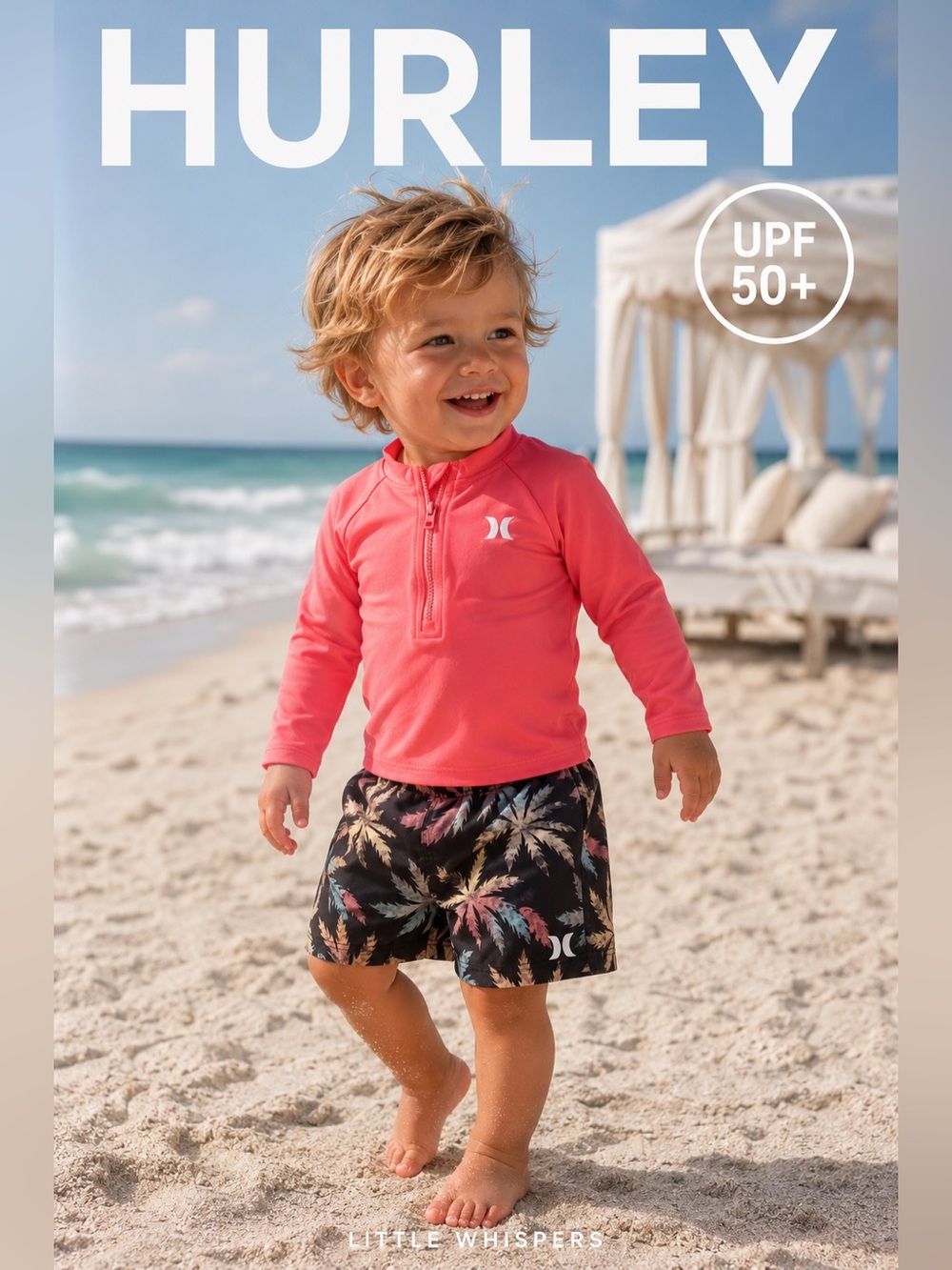 NWT Hurley 2 Piece Rash Guard Swim Set 18M UPF 50+ Tropical